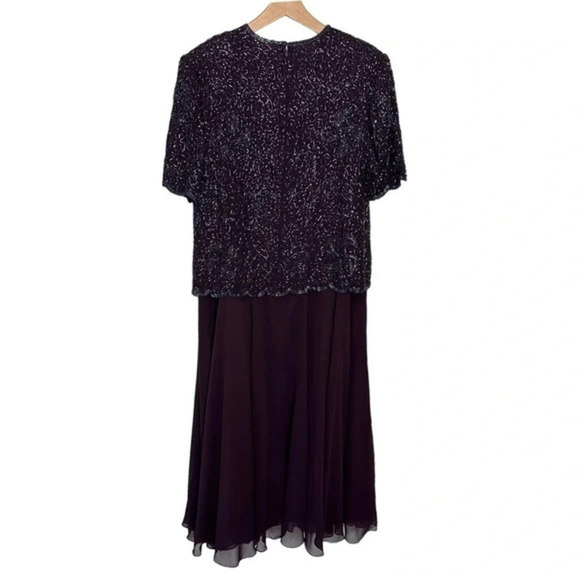 BRILLIANTE by J.A. 1X deep purple gown elegant beaded upper chiffon lower‎ - Picture 7 of 11